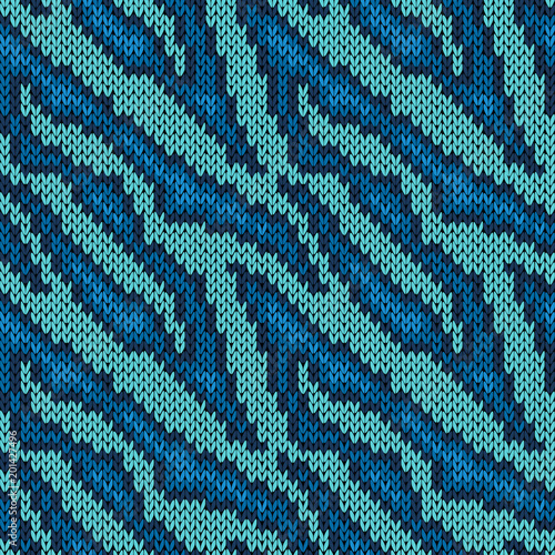 Seamless knitted blue camouflage pattern