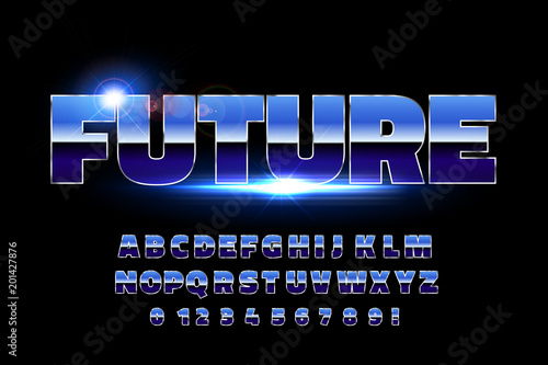 Retro alphabet font. Sci-fi future style.
