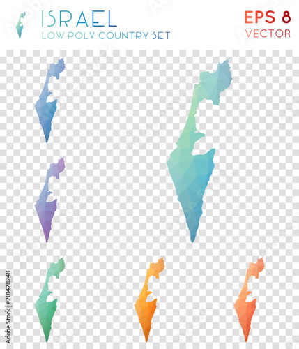 Israel geometric polygonal maps, mosaic style country collection. Mesmeric low poly style, modern design. Israel polygonal maps for infographics or presentation.