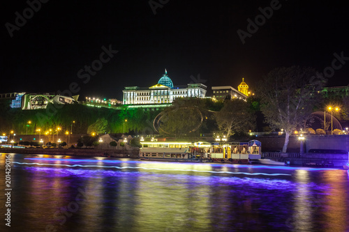 Georgia, Tbilisi night . View from the right bank of the Kura River to the Presidential Palace