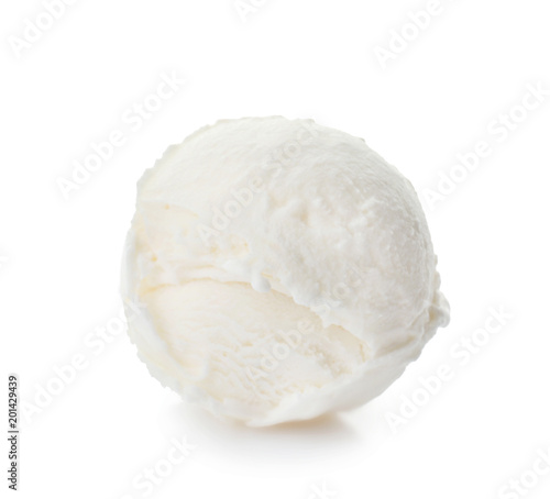 Ball of tasty vanilla ice cream on white background