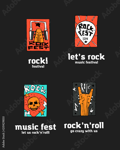 Rock music festival logo set