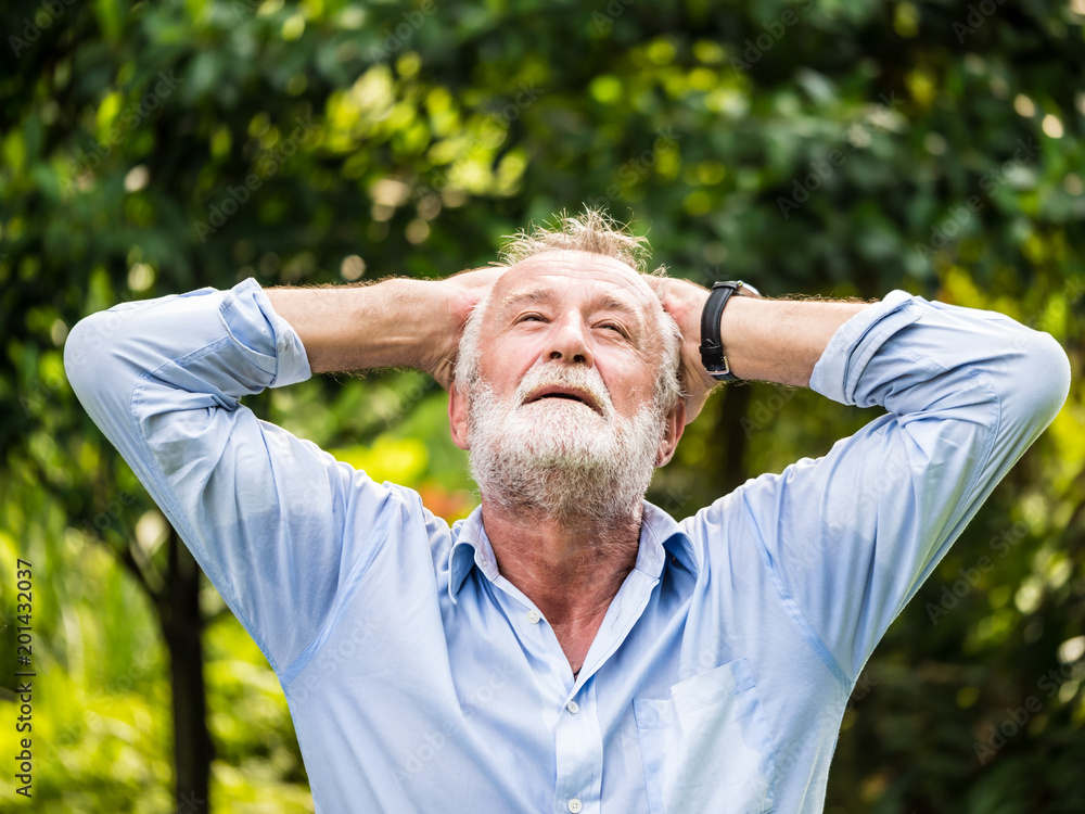 Portrait of Thoughtful senior man in a park. Portrait of Thoughtful senior man in a park.