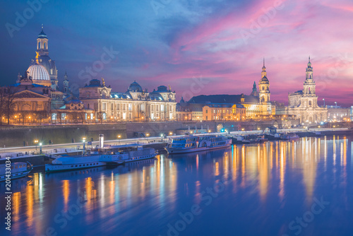 View of Cathedral of the Holy Trinity or Hofkirche, Bruehl's Terrace or The Balcony of Europe.Elbe river in Dresden, Saxony, Germany, Europe. photo