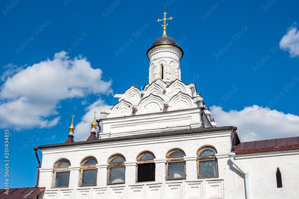 SERPUHOV, RUSSIA - AUGUST 2017: Vvedensky Vladychny Convent (Vvedenskiy Vladychnyi monastyr) in Serpukhov. The Holy Gates and the Gate Church of Theodotus of Ancyra
