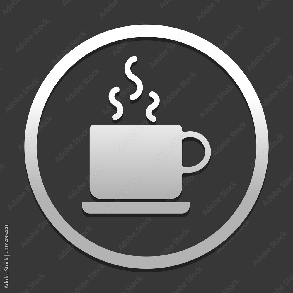 cup of hot tea or coffee icon. icon in circle on dark background with simple shadow cup of hot tea or coffee icon. icon in circle on dark background with simple shadow