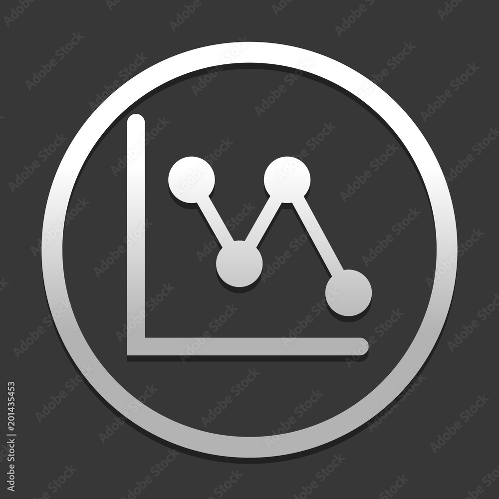 Declining graph line icon. icon in circle on dark background with simple shadow Declining graph line icon. icon in circle on dark background with simple shadow
