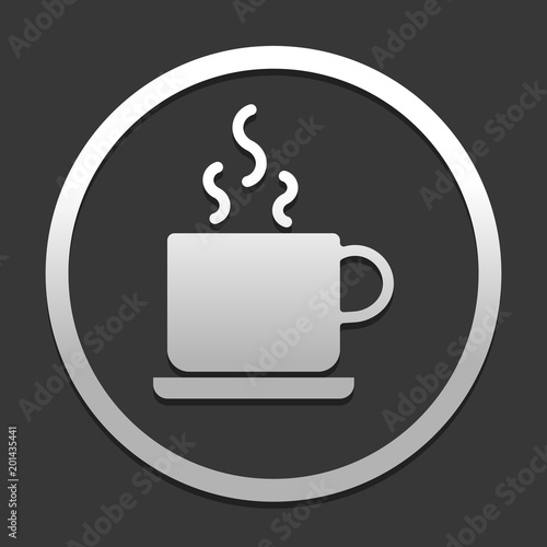 cup of hot tea or coffee icon. icon in circle on dark background with simple shadow