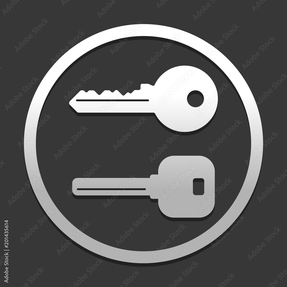 keys icons set. icon in circle on dark background with simple shadow keys icons set. icon in circle on dark background with simple shadow