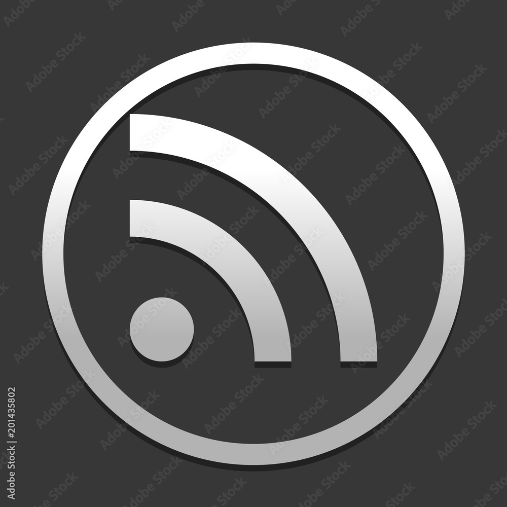 RSS icon. icon in circle on dark background with simple shadow RSS icon. icon in circle on dark background with simple shadow