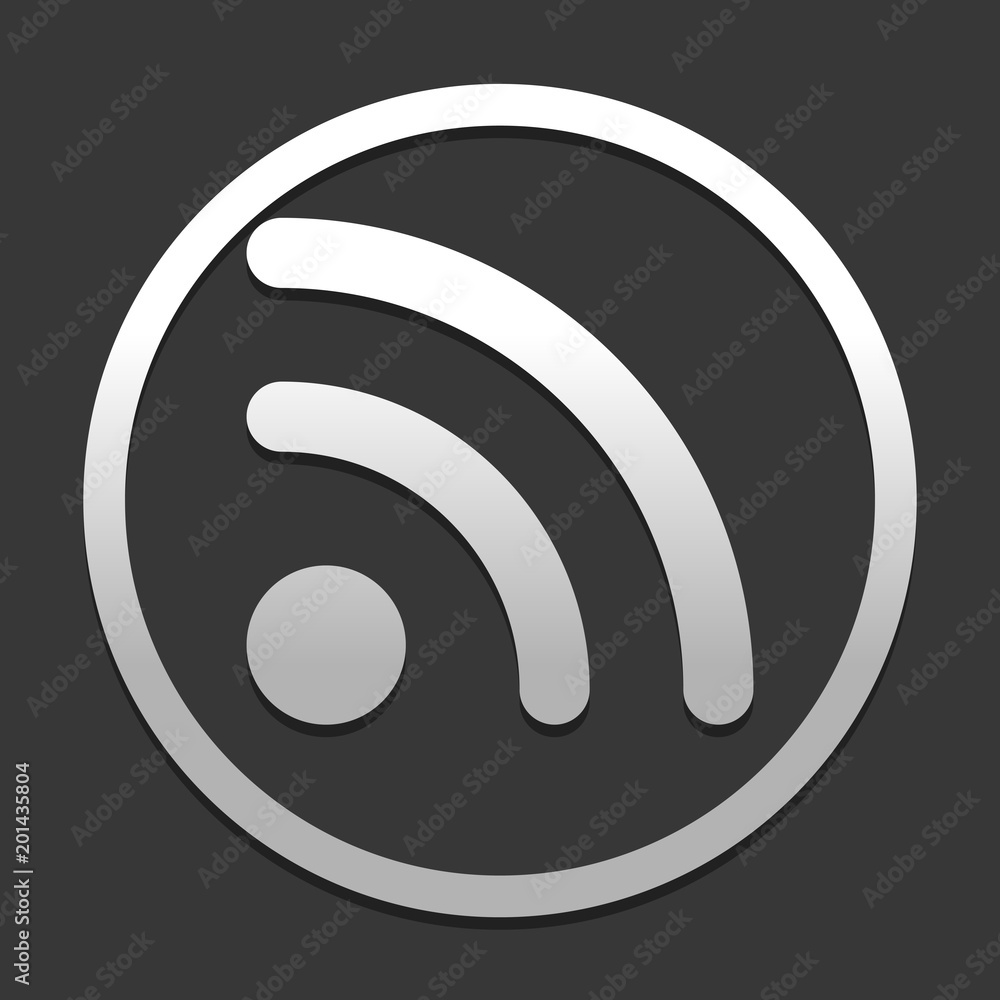 RSS icon. icon in circle on dark background with simple shadow RSS icon. icon in circle on dark background with simple shadow