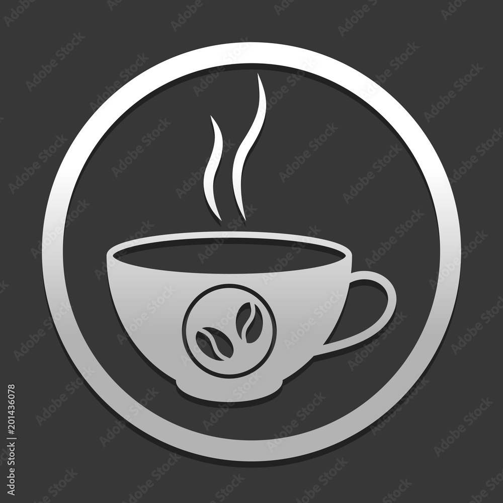 cup of hot coffee icon. icon in circle on dark background with simple shadow cup of hot coffee icon. icon in circle on dark background with simple shadow