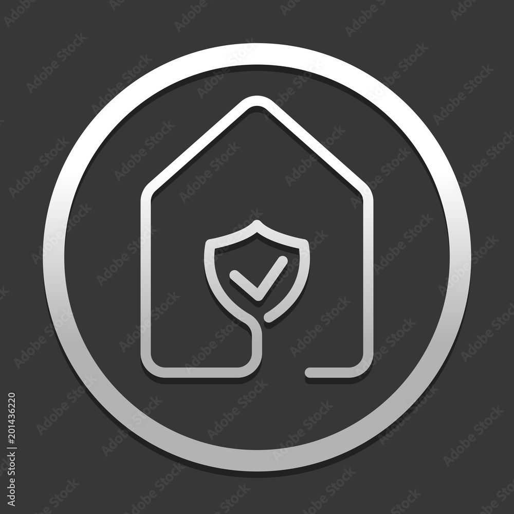 house with protect icon. line style. icon in circle on dark background with simple shadow house with protect icon. line style. icon in circle on dark background with simple shadow