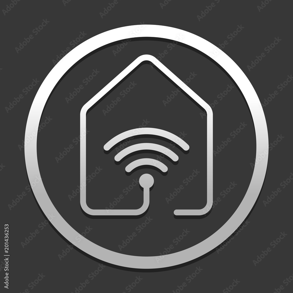 house with wifi icon. line style. icon in circle on dark background with simple shadow house with wifi icon. line style. icon in circle on dark background with simple shadow