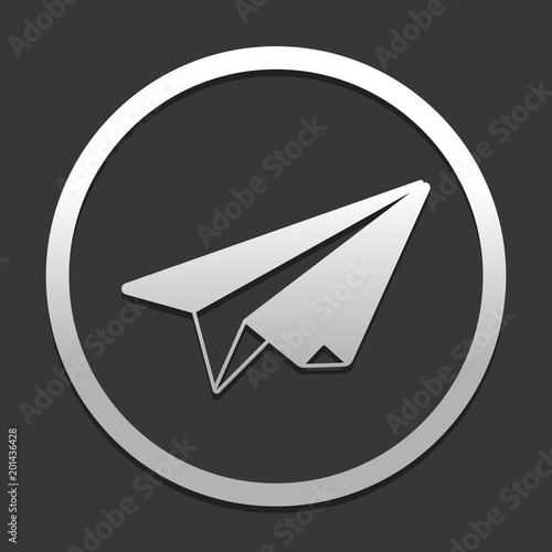 paper plane. origami glider. icon in circle on dark background with simple shadow