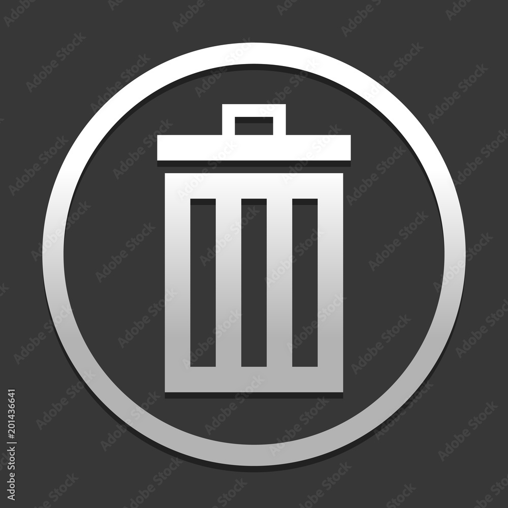trash bin. simple icon. icon in circle on dark background with simple shadow trash bin. simple icon. icon in circle on dark background with simple shadow