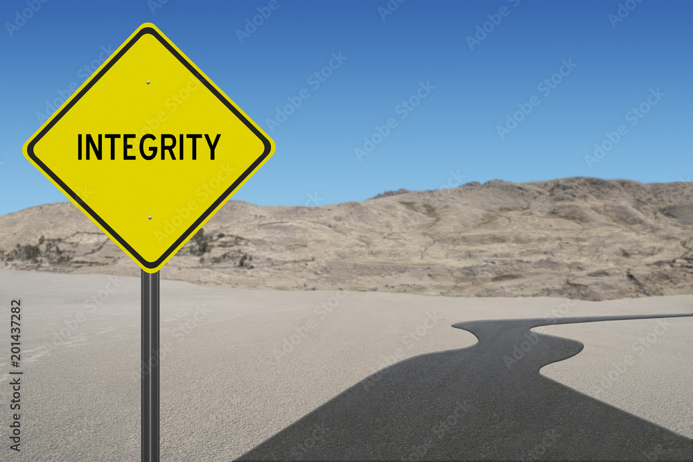 Integrity sign on road background