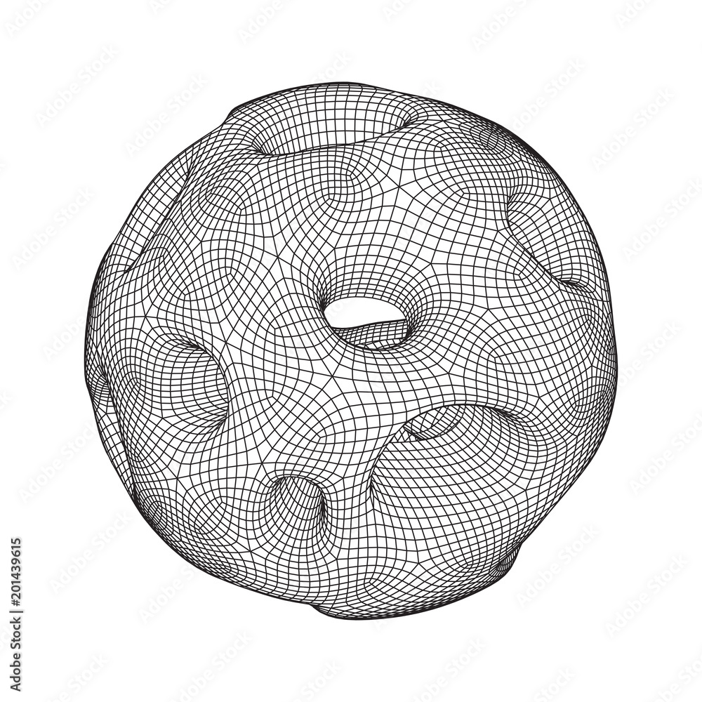 Fototapeta premium Abstract vector wireframe sphere globe with holes looks like small planet or asteroid. Vector low poly mesh illustration