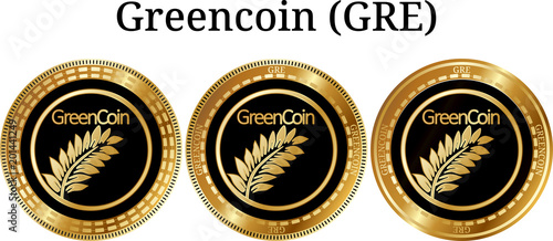 Set of physical golden coin Greencoin (GRE)
