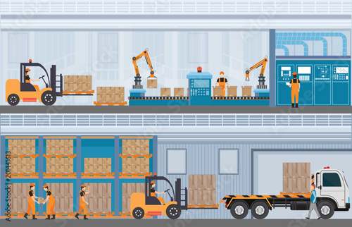 Manufacturing Warehouse Conveyor, Modern Assembly Production Line Industrial.