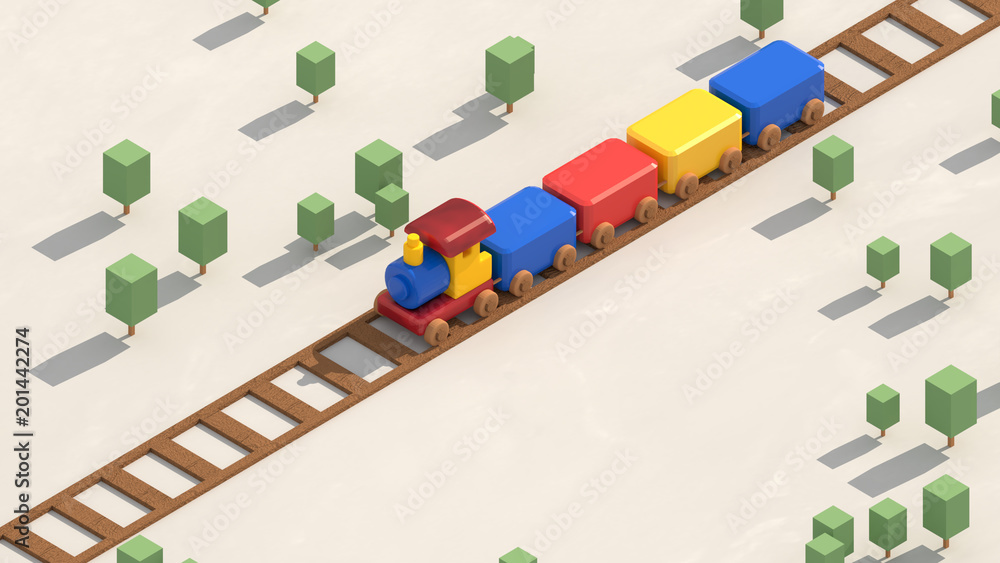Isometric cartoon toy train. 3d rendering picture. Stock Illustration |  Adobe Stock