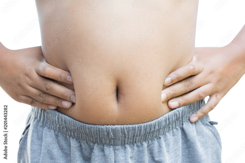 Naklejka premium Close up boy abdominal surface , Fat and health care concept.