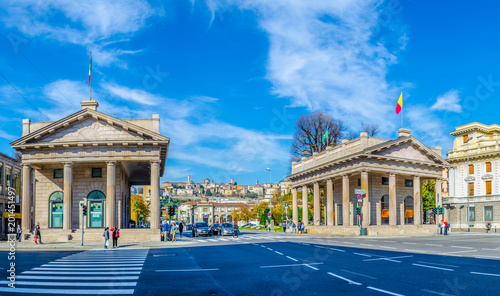 Traffic on Porta Nuova square in Bergamo, Italy