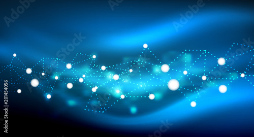 Shiny stars, neon glowing digital connected light dots
