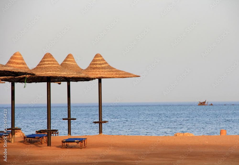 Umbrellas on the beach of Sharm el sheikh