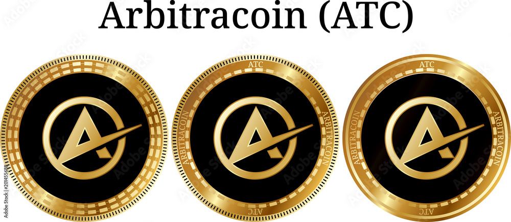 Fototapeta premium Set of physical golden coin Arbitracoin (ATC)