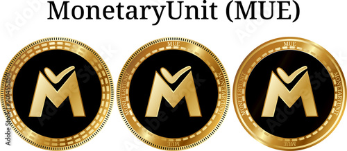Set of physical golden coin MonetaryUnit (MUE)