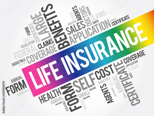 LIFE Insurance word cloud collage, healthcare concept background