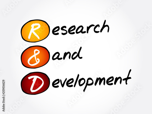 R&D - Research and Development acronym, business concept background