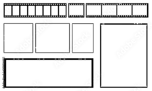 Film template with frames, empty developed black and white type 135, 120, 9x12, cinema, etc. in negative and positive.