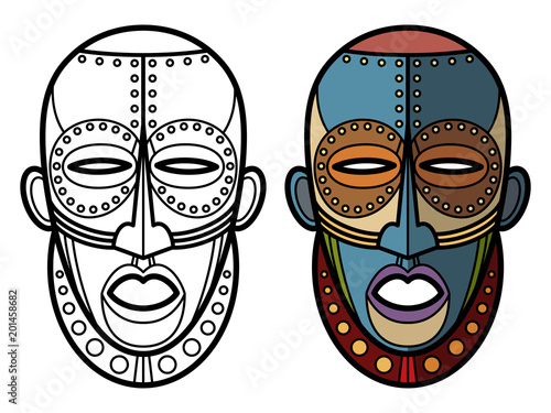 Mexican indian aztec masks coloring page