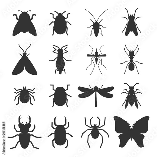 Popular insects silhouette icons isolated © MicroOne