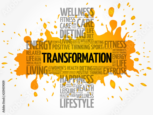 TRANSFORMATION word cloud collage, health cross concept