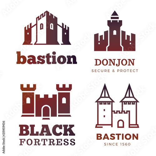 Medieval castle and knight fortress vector ancient royal logo