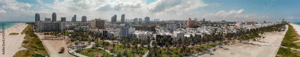 Panoramic aerial view of Miami Beach and Ocean Drive on a beautiful day