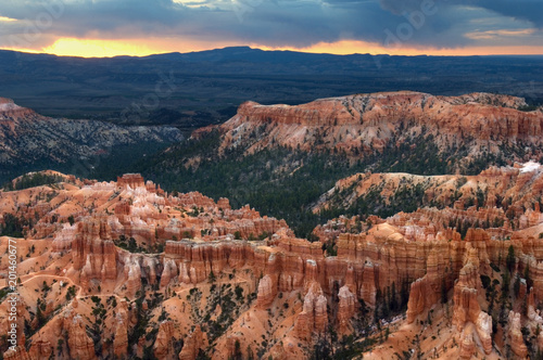 A sunrise over Bryce Canyon National Park, Utah, as seen from Inspiration Point.