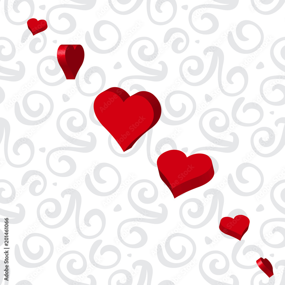 Curly or Swirly Background with 3d Hearts