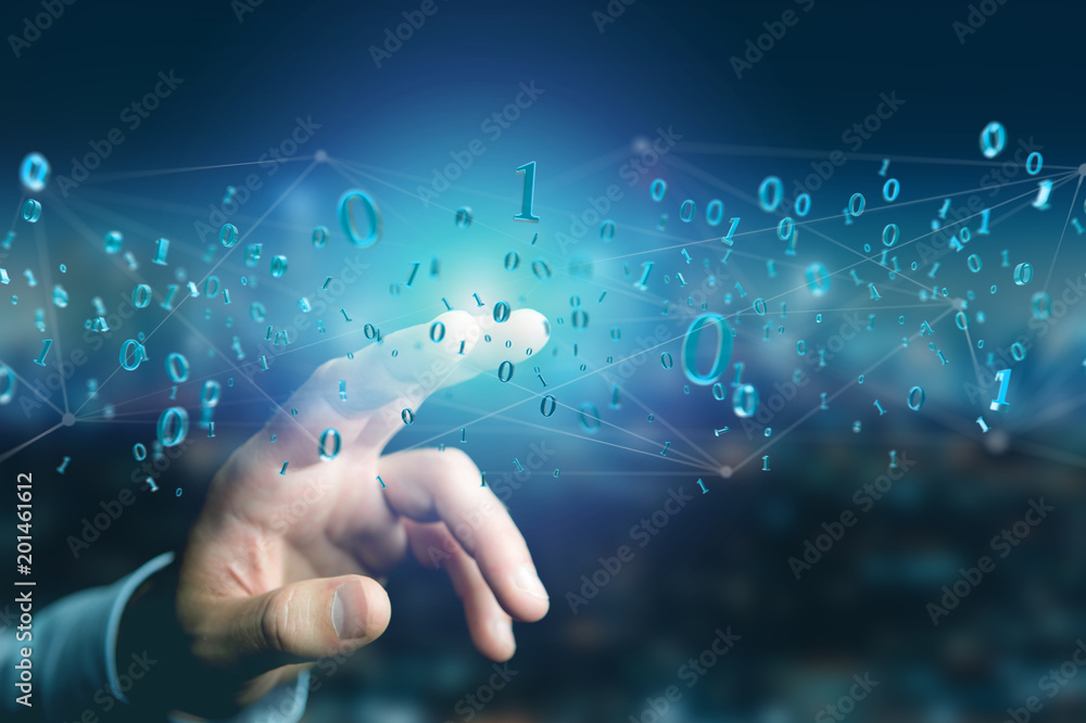Network connection of data with 0 and 1 number - 3d render Network connection of data with 0 and 1 number - 3d render