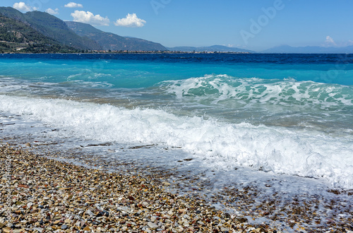 Diakopto Greece. The Gulf of Corinth or the Corinthian Gulf. Waves, a storm. photo