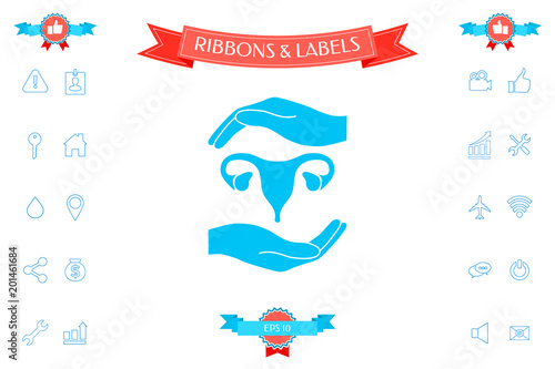 Hands holding Female uterus - protection symbol