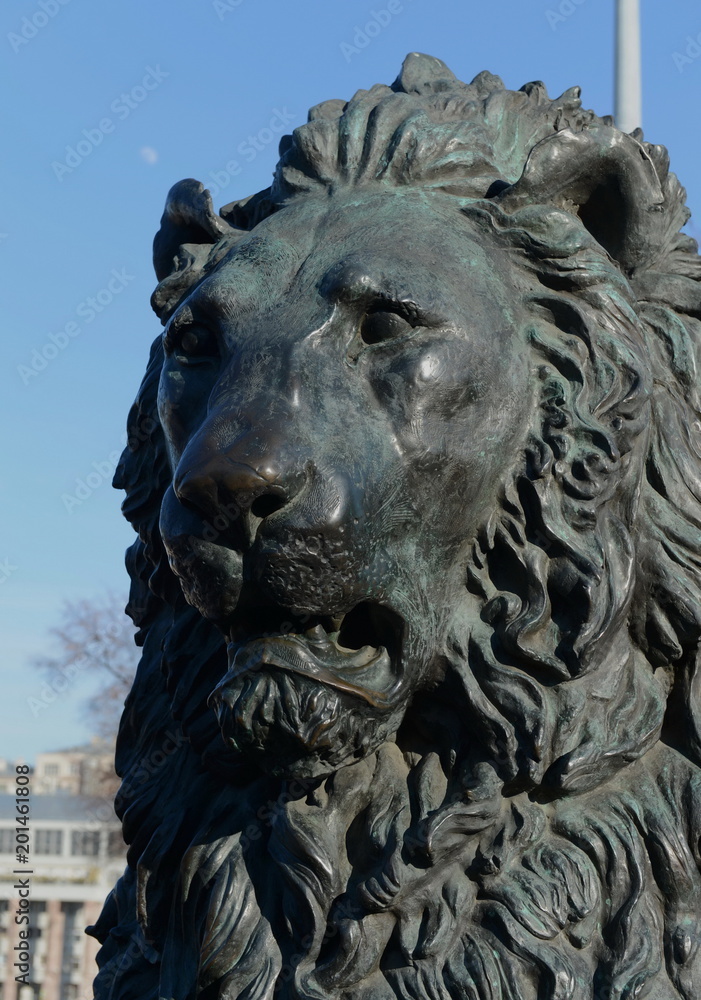 Bronze lion sculpture-a fragment of the monument to Emperor Alexander II. Moscow.