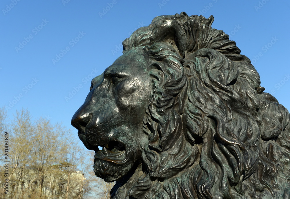 Bronze lion sculpture-a fragment of the monument to Emperor Alexander II. Moscow.