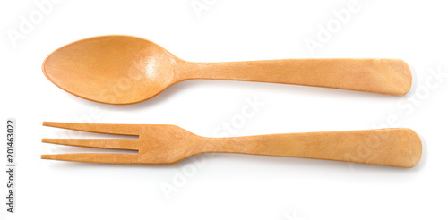 Wooden Spoon and fork isolated on a white background