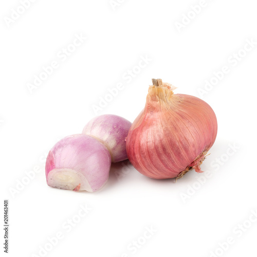 Sliced and Chopped Fresh Shallots on a white background