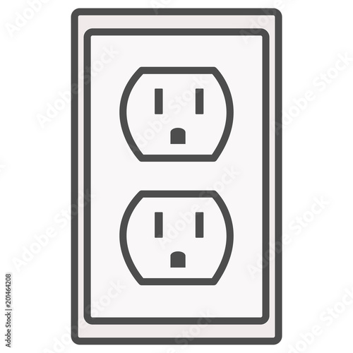 grounded power outlets symbol. white socket. electric outlet icon on white background. U.S. electric household outlet.