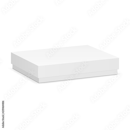 Blank rectangular box mockup with closed lid isolated on white background. Vector illustration